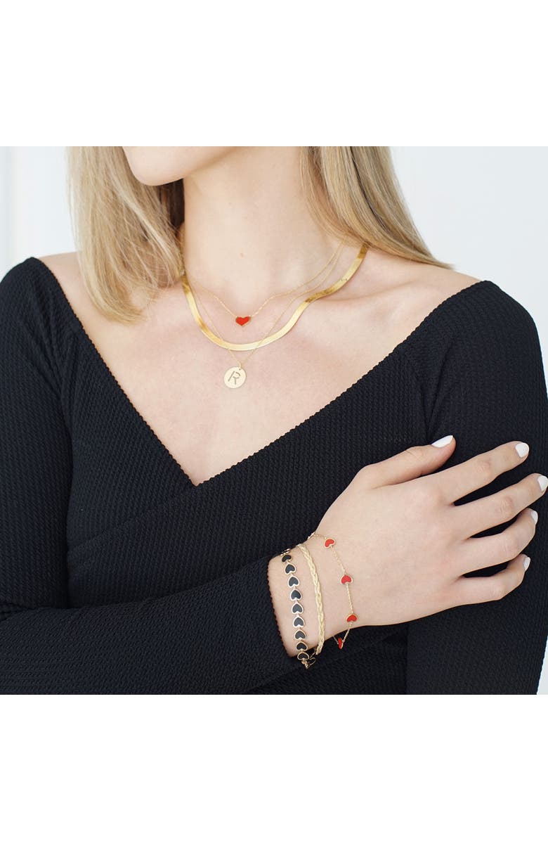 The Lovery Fine Jewelry Coral Heart Station Bracelet, Alternate, color, Coral