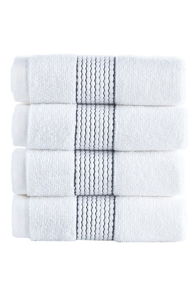 4-Piece Robe Stripe Cotton Towel Set, Main, color, WHITE/ ANTHRACITE