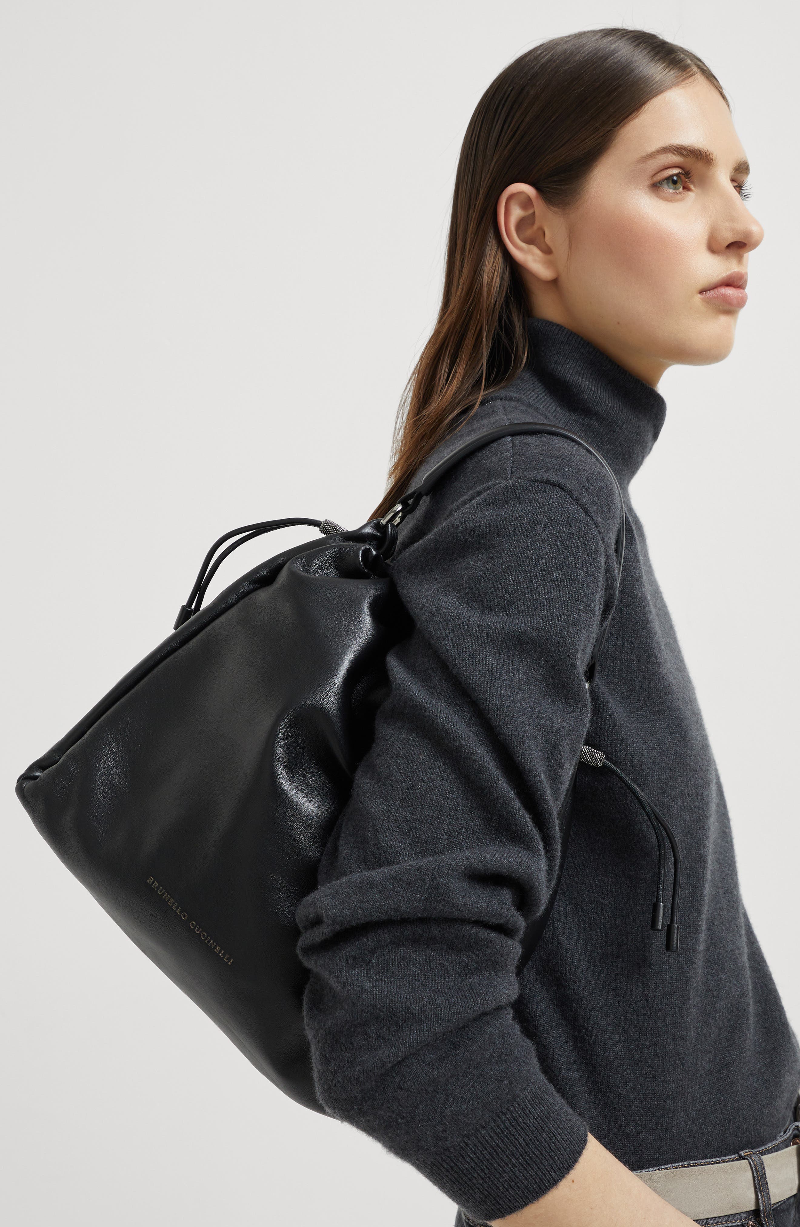 Brunello Cucinelli Soft leather Mellow Bucket bag, Alternate, color, 