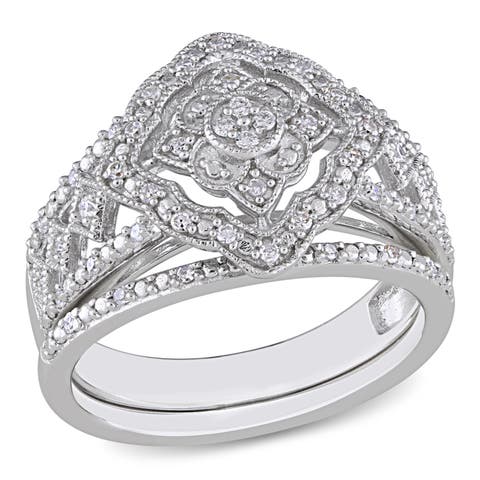 Diamond Halo Vintage Bridal Ring Set
