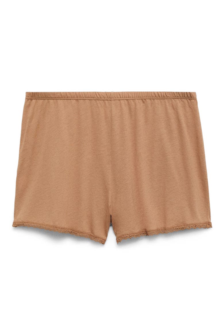 Lace Trim Cotton & Modal Pajama Shorts, Alternate, color, MEDIUM BROWN