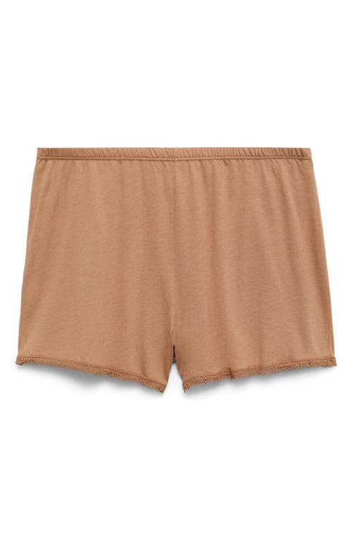 Mango Lace Trim Cotton & Modal Pajama Shorts In Brown