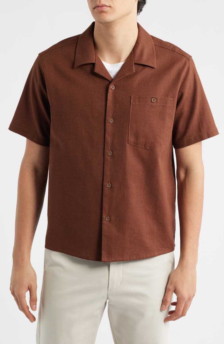 Percival Cuban Linen Camp Shirt, Alternate, color, Brown