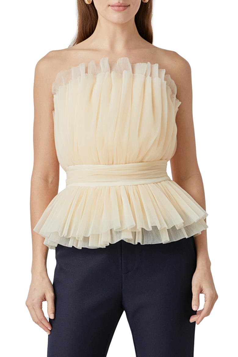 Strapless Tulle Peplum Top, Main, color, IVORY