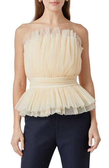 Endless Rose Strapless Tulle Peplum Top In Ivory
