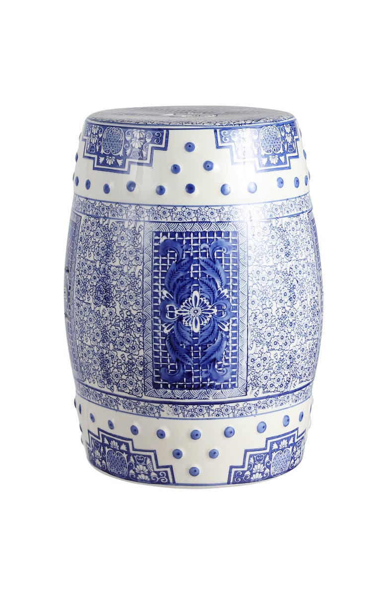 JONATHAN Y Acanthus 17.8" Chinoiserie Ceramic Drum Garden Stool, Main, color, Blue/White