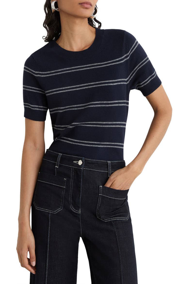 Sabrina Short Sleeve Sweater, Alternate, color, NAVY/ GREY