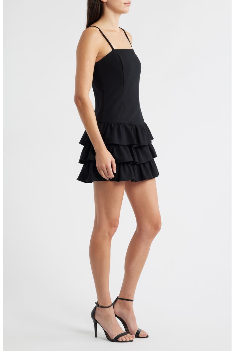 Whisper Tiered Ruffle Minidress, Alternate, color, BLACK