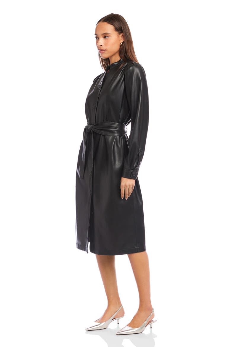 Jennifer Long Sleeve Tie Belt Faux Leather Dress, Alternate, color, BLACK