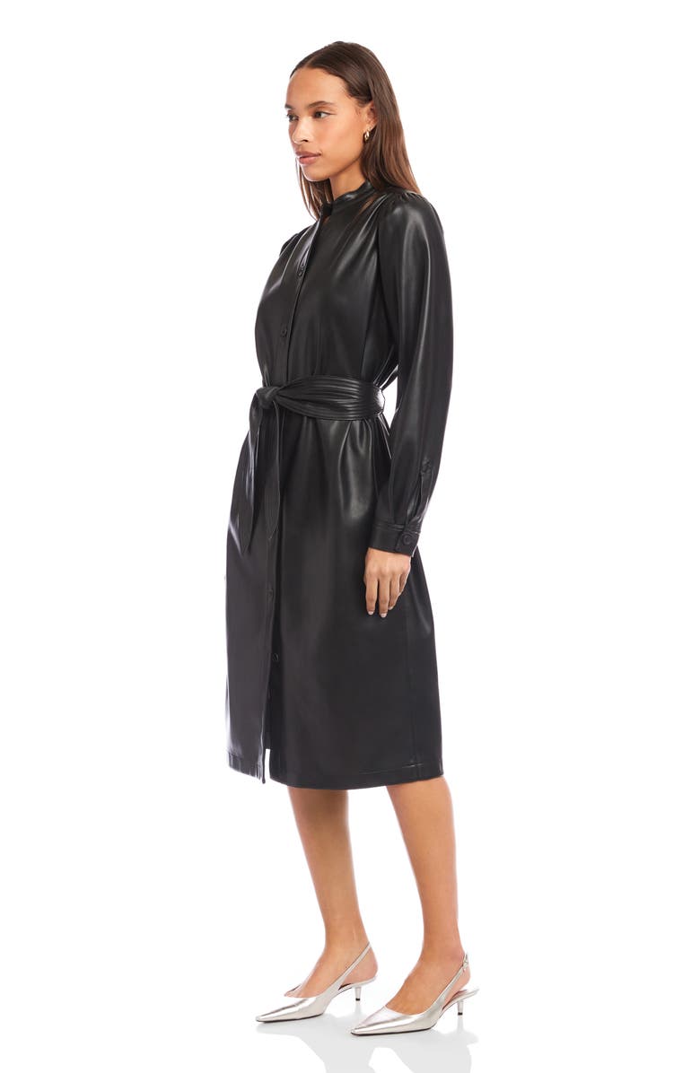 FIFTEEN TWENTY Jennifer Long Sleeve Tie Belt Faux Leather Dress, Alternate, color, Black