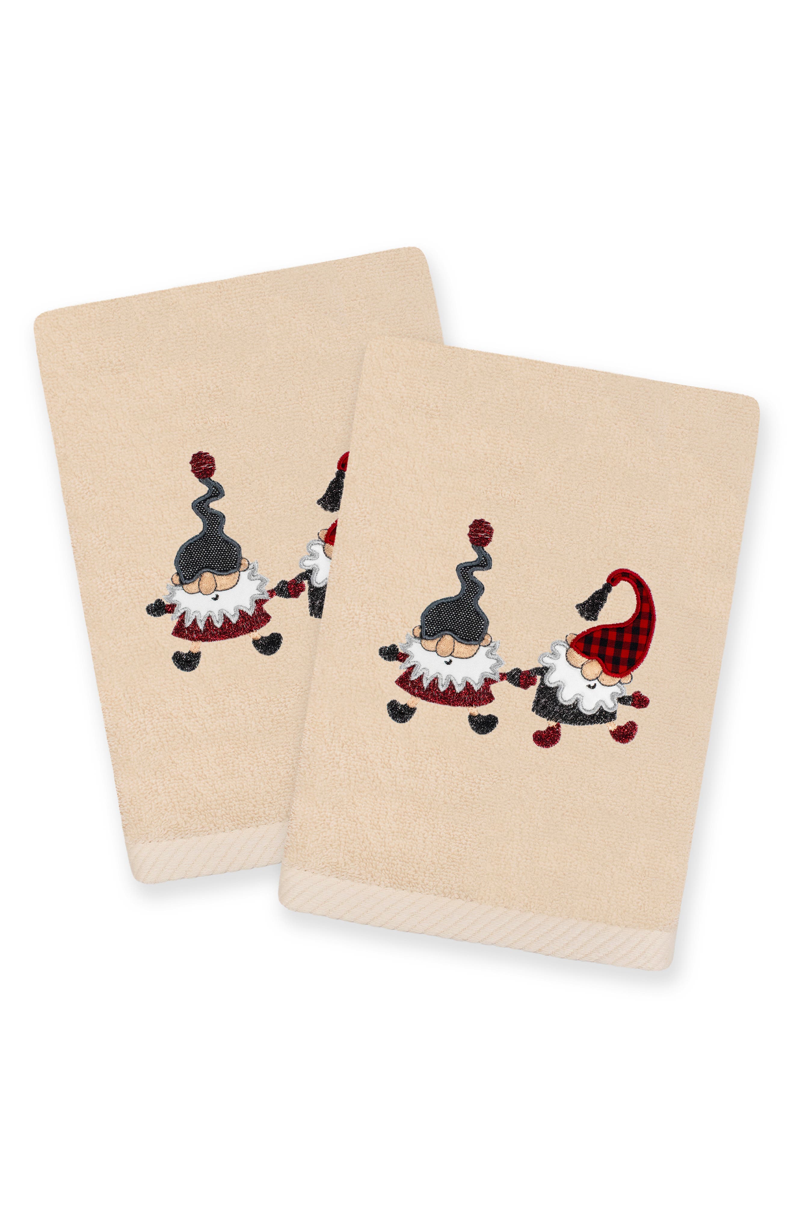 2-Piece Holiday Gnomes Turkish Cotton Hand Towel Set