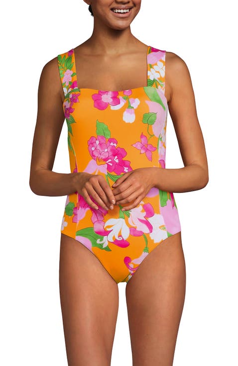 Square Neck High Leg One Piece Swimsuit