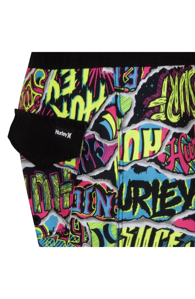 Hurley Kids' Ripped Sticker Swim Trunks, Alternate, color, 