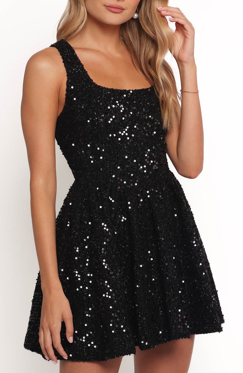 Petal & Pup Emma Sequin Fit & Flare Minidress, Alternate, color, Black