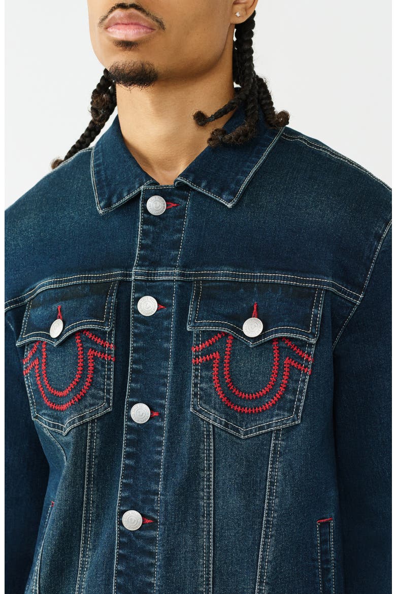 Ladder Stitch Denim Jacket, Alternate, color, DARK HAWKS EYE