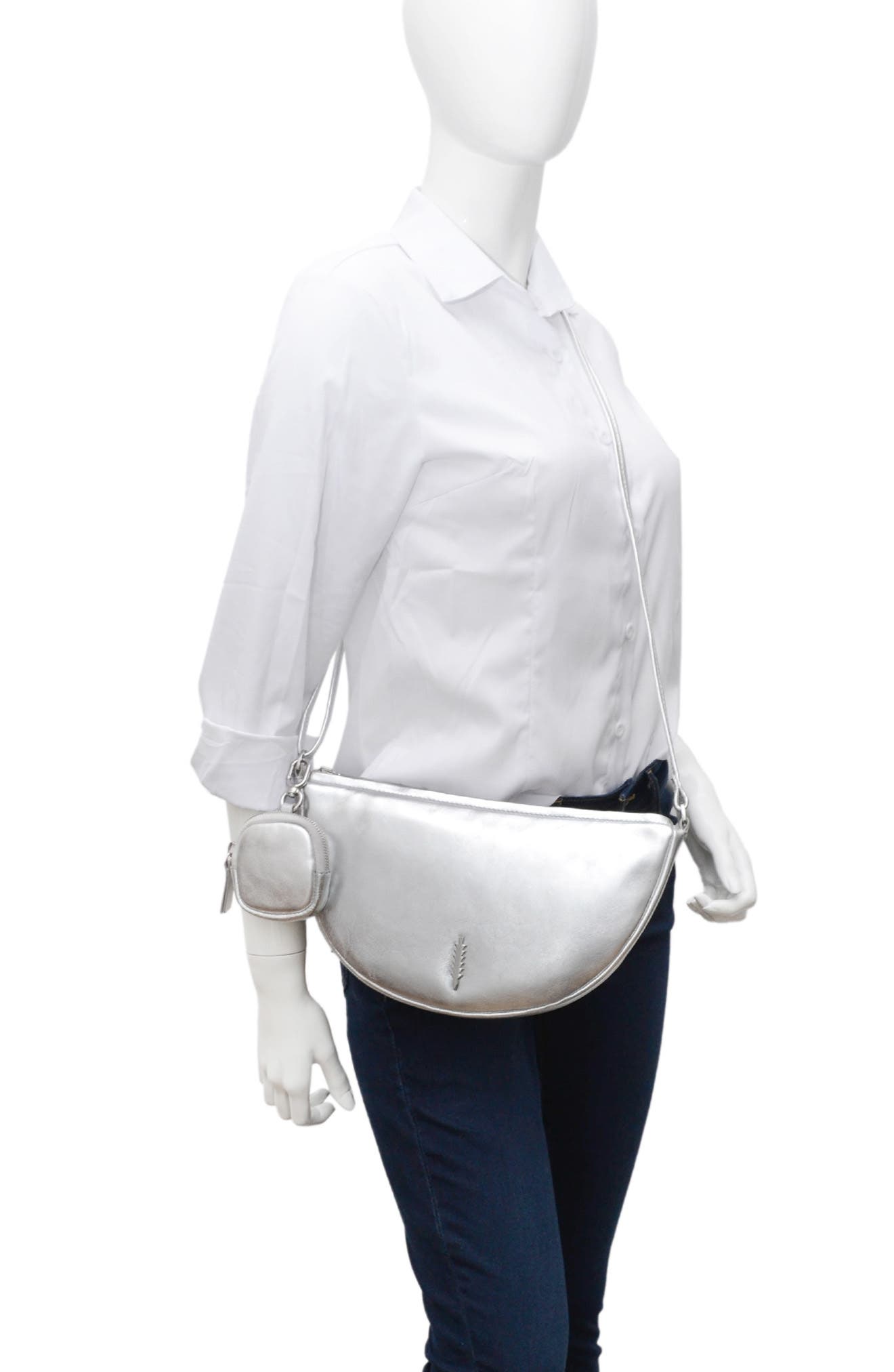 Thacker Liz Crescent Leather Crossbody Bag, Alternate, color, Silver