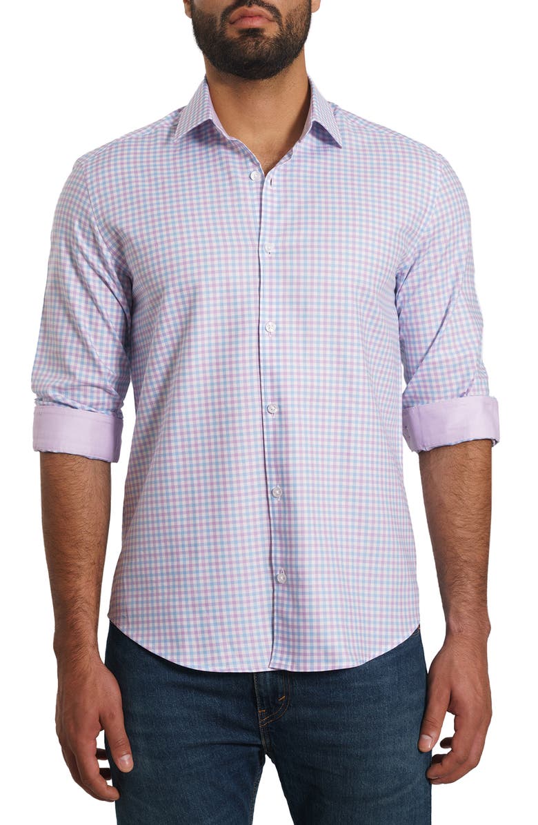Jared Lang Trim Fit Gingham Pima Cotton Button-Up Shirt, Main, color,
