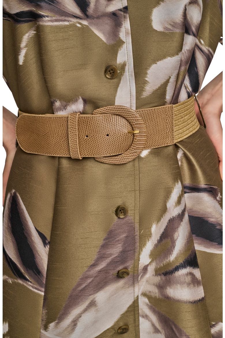 Print Belted Midi Shirtdress, Alternate, color, SMOKY OLIVE