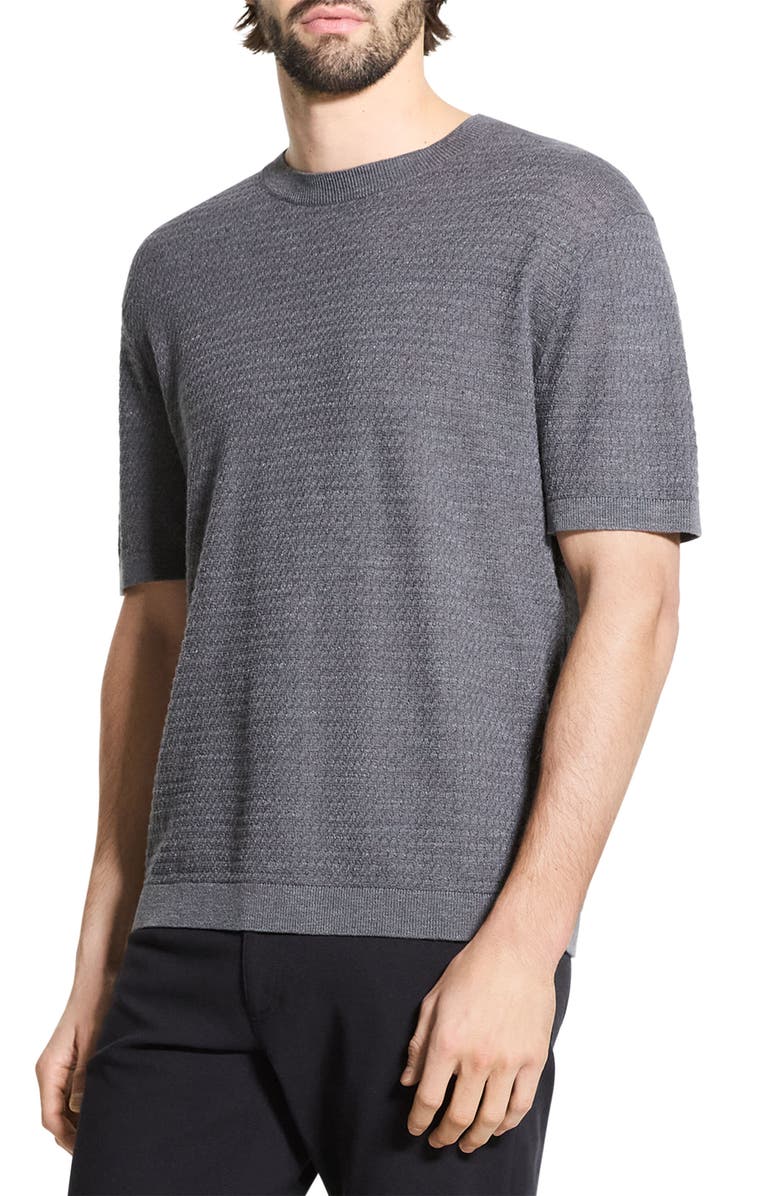 Theory Kolben Short Sleeve Linen & Cotton Blend Crewneck Sweater, Alternate, color, Carbon - Bax