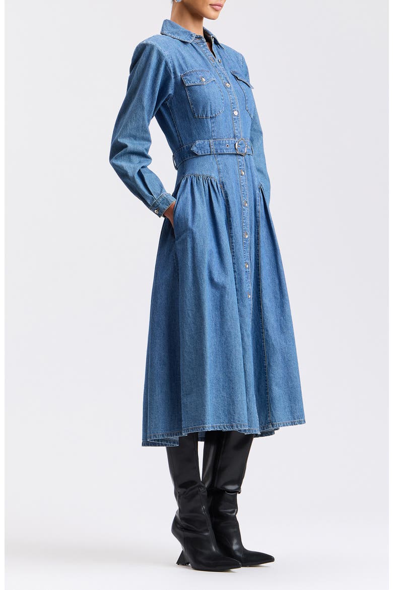 Long Sleeve Denim Midi Shirtdress, Alternate, color, SUNFADE WASH