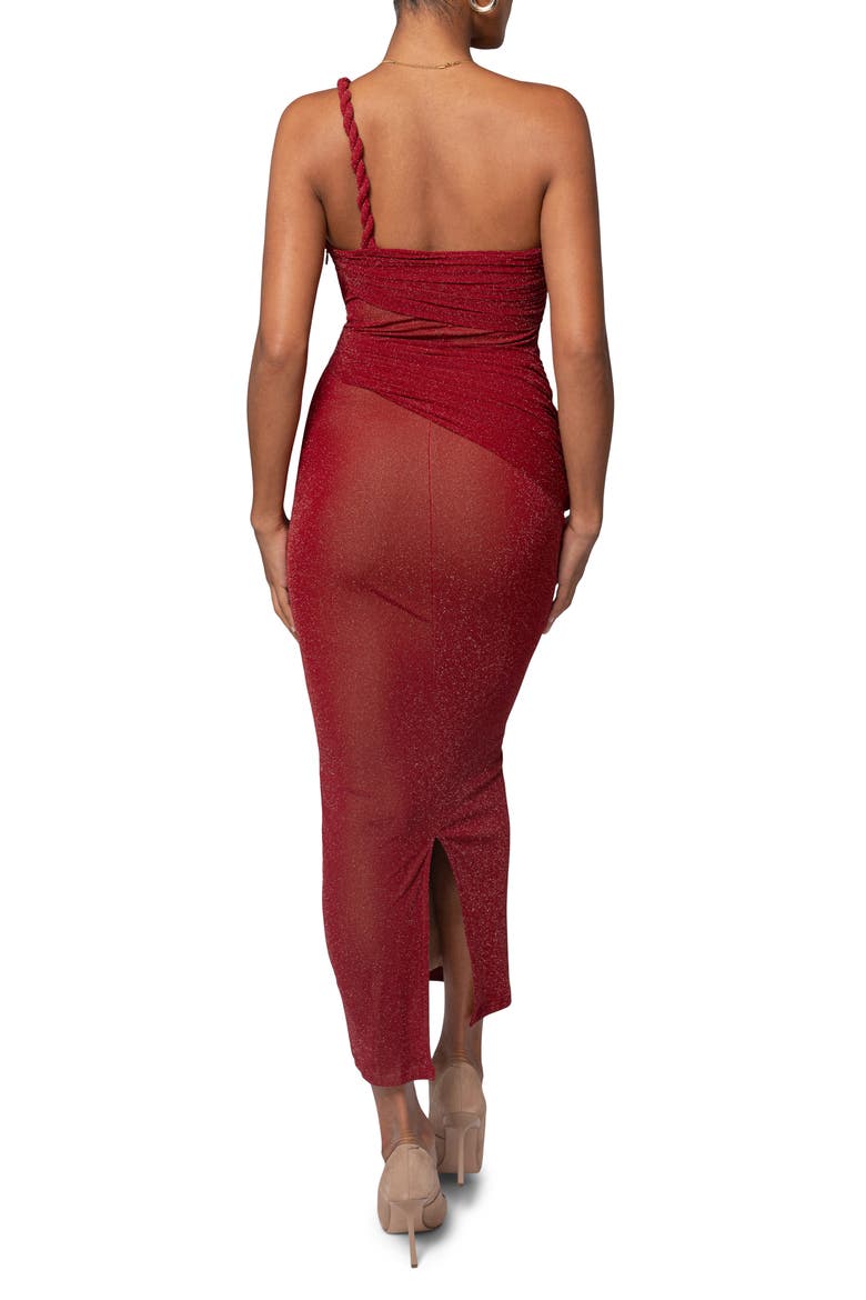 Alari One-Shoulder Sparkle Mesh Gown, Alternate, color, RED