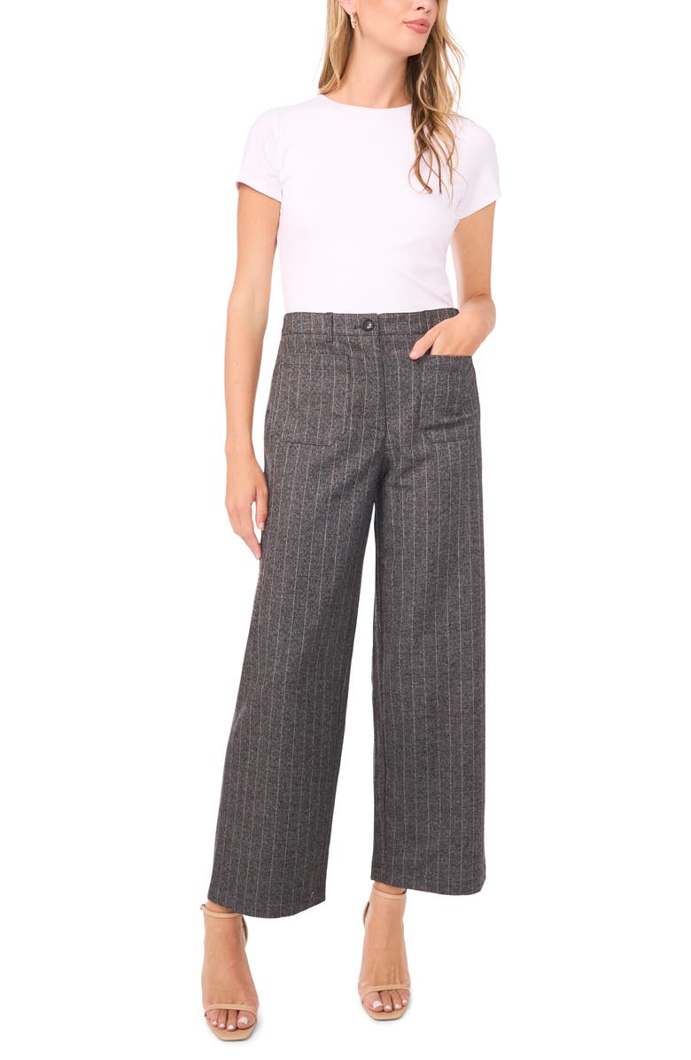 Vince Camuto Stripe Patch Pocket Crop Wide Leg Pants, Alternate, color, Rich Black/ White
