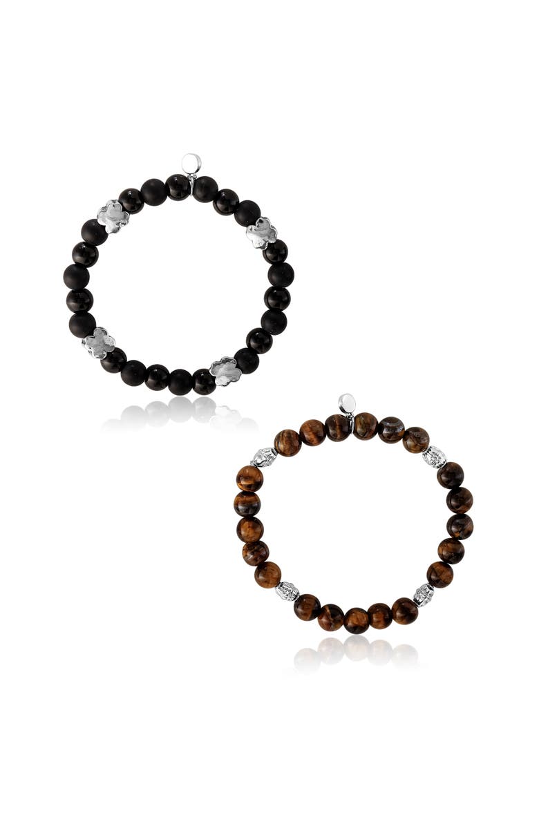 Lucky Brand Stretch Stone Bracelet Set, Alternate, color, Black, Brown