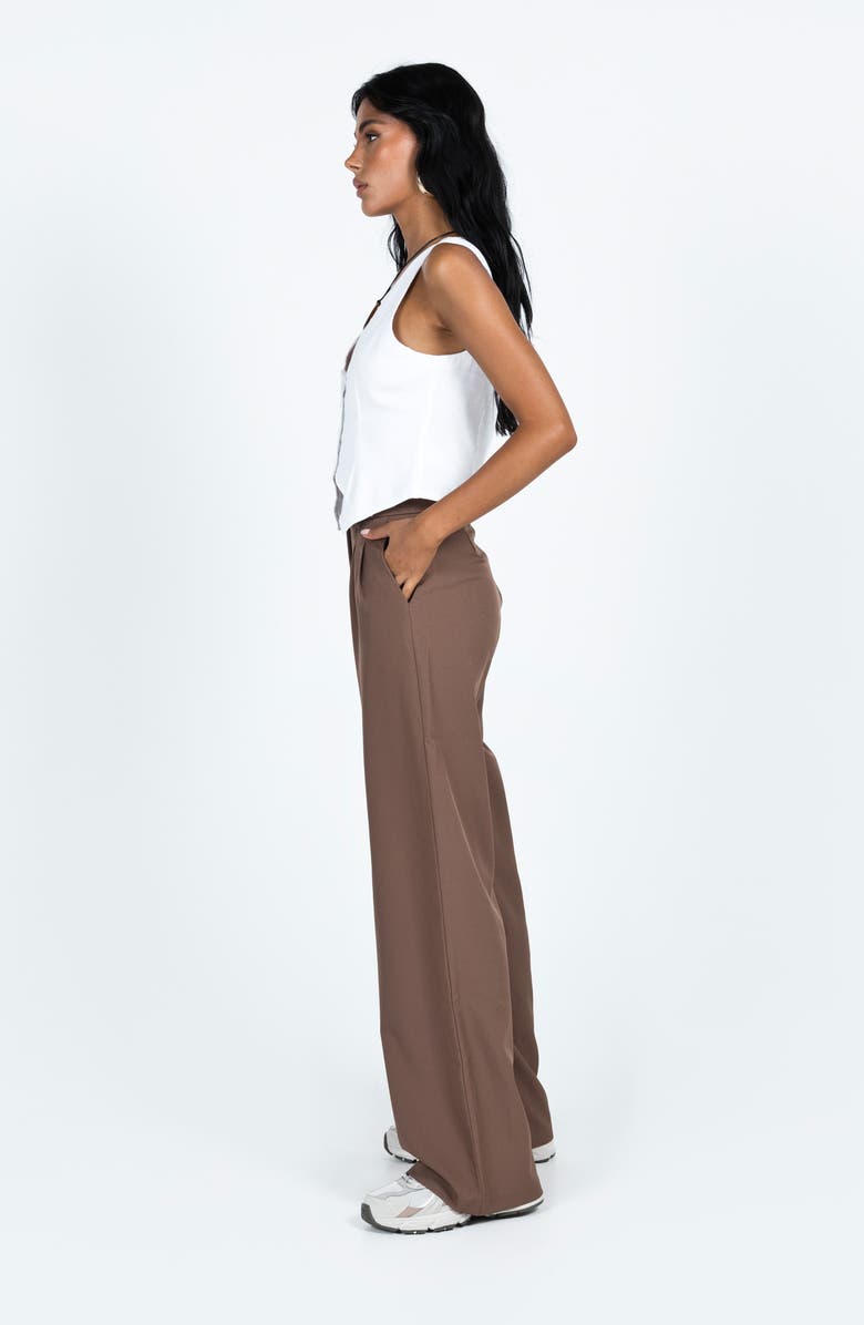 Princess Polly Archer Pleated High Waist Straight Leg Pants, Alternate, color, Brown