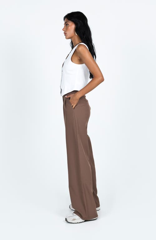 Princess Polly Archer Pleated High Waist Straight Leg Pants In Brown