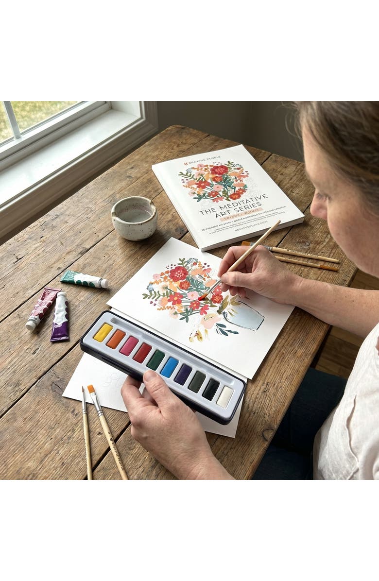 Breathe People Meditative Art Workbook + Watercolors, Alternate, color, White