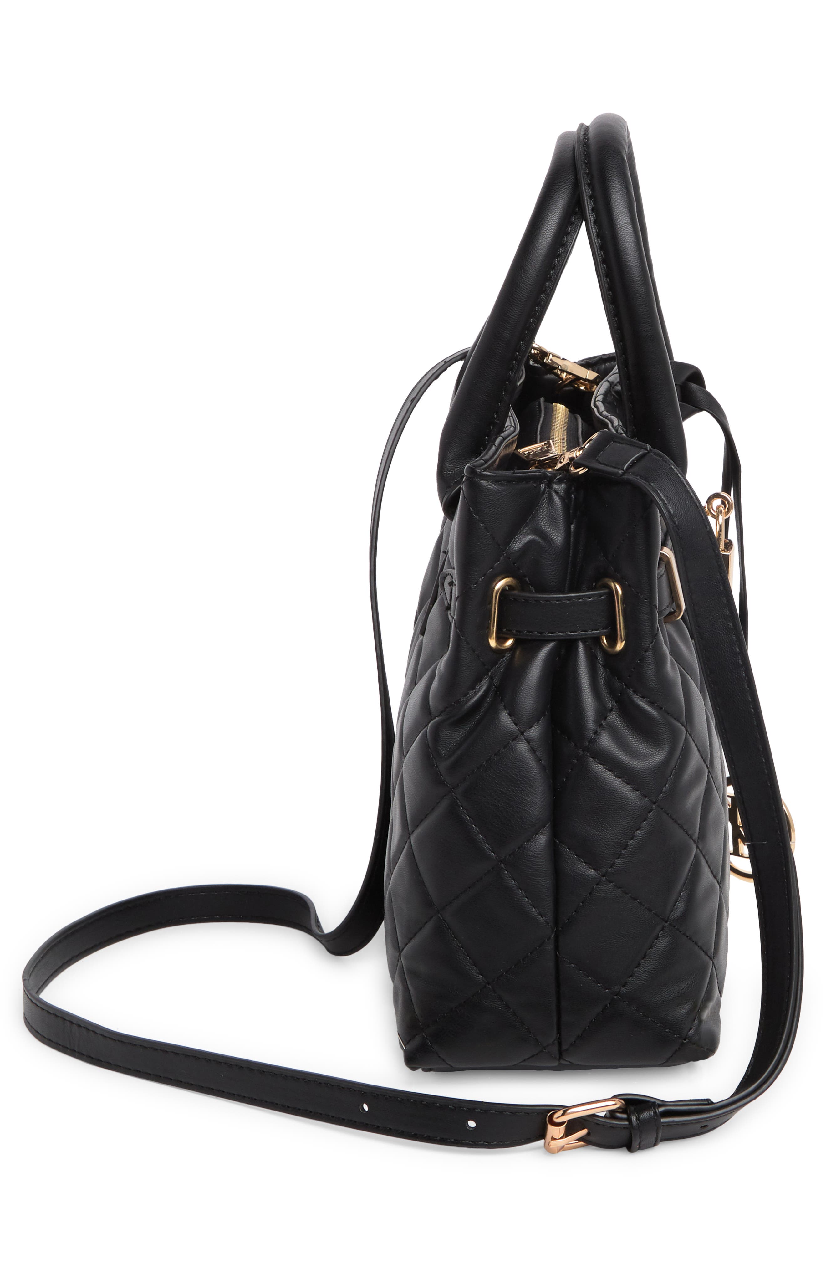 Badgley Mischka Collection Diamond Quilt Faux Leather Tote Bag, Alternate, color, Black
