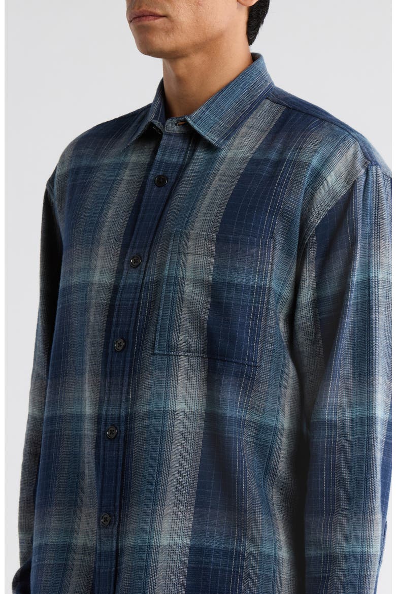 Plaid Boxy Cotton Flannel Button-Up Shirt, Alternate, color, NAVY OMBRE PLAID