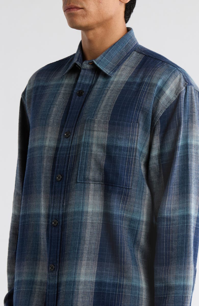 BP. Plaid Boxy Cotton Flannel Button-Up Shirt, Alternate, color, Navy Ombre Plaid