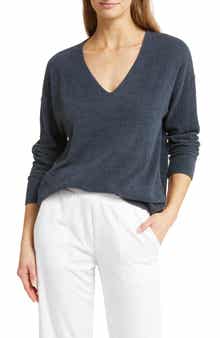 Barefoot Dreams® High-Low Hem V-Neck Pajama Pullover Sweater