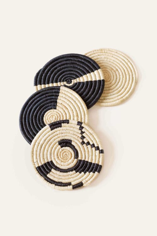 Indego Africa Natural & Black Mixed Set Of 4 Coasters In Natural And Black