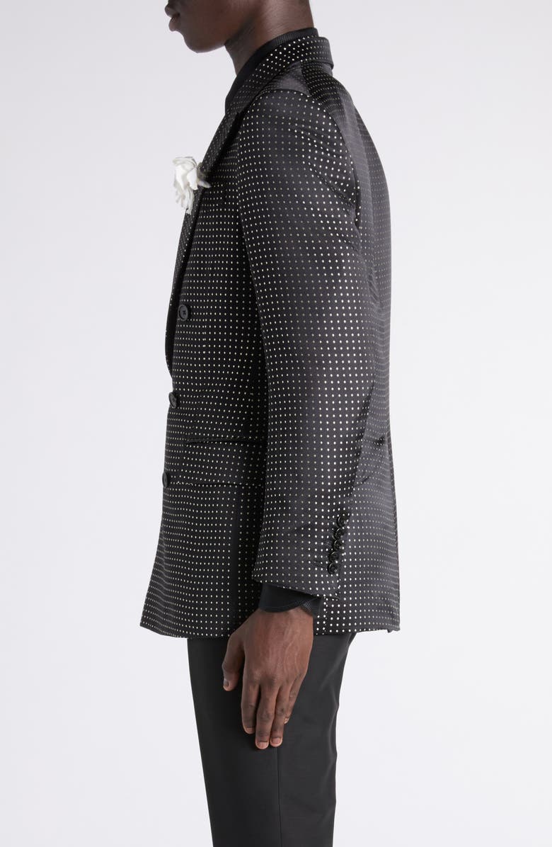 TOM FORD Polka Dot Jacquard Duchesse Mulberry Silk Double Breasted Jacket, Alternate, color, Nnl Combo Black/ Ivory