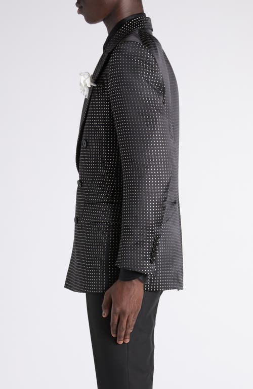 Tom Ford Polka Dot Jacquard Duchesse Mulberry Silk Double Breasted Jacket In Black