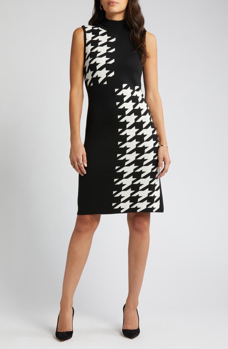 Anne Klein Houndstooth Mock Neck Sweater Dress, Alternate, color,