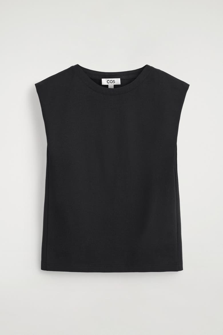 Folded-shoulder Cotton-jersey Tank Top, Alternate, color, BLACK