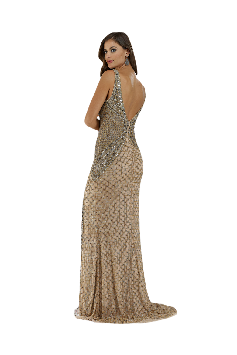 Embellished Long Dress with Thigh High Slit, Alternate, color, Nude