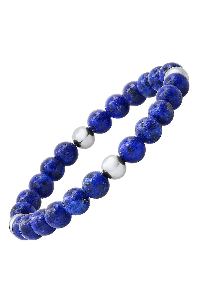 HMY JEWELRY Stainless Steel and Blue Bead Bracelet, Alternate, color, Metallic/ Blue