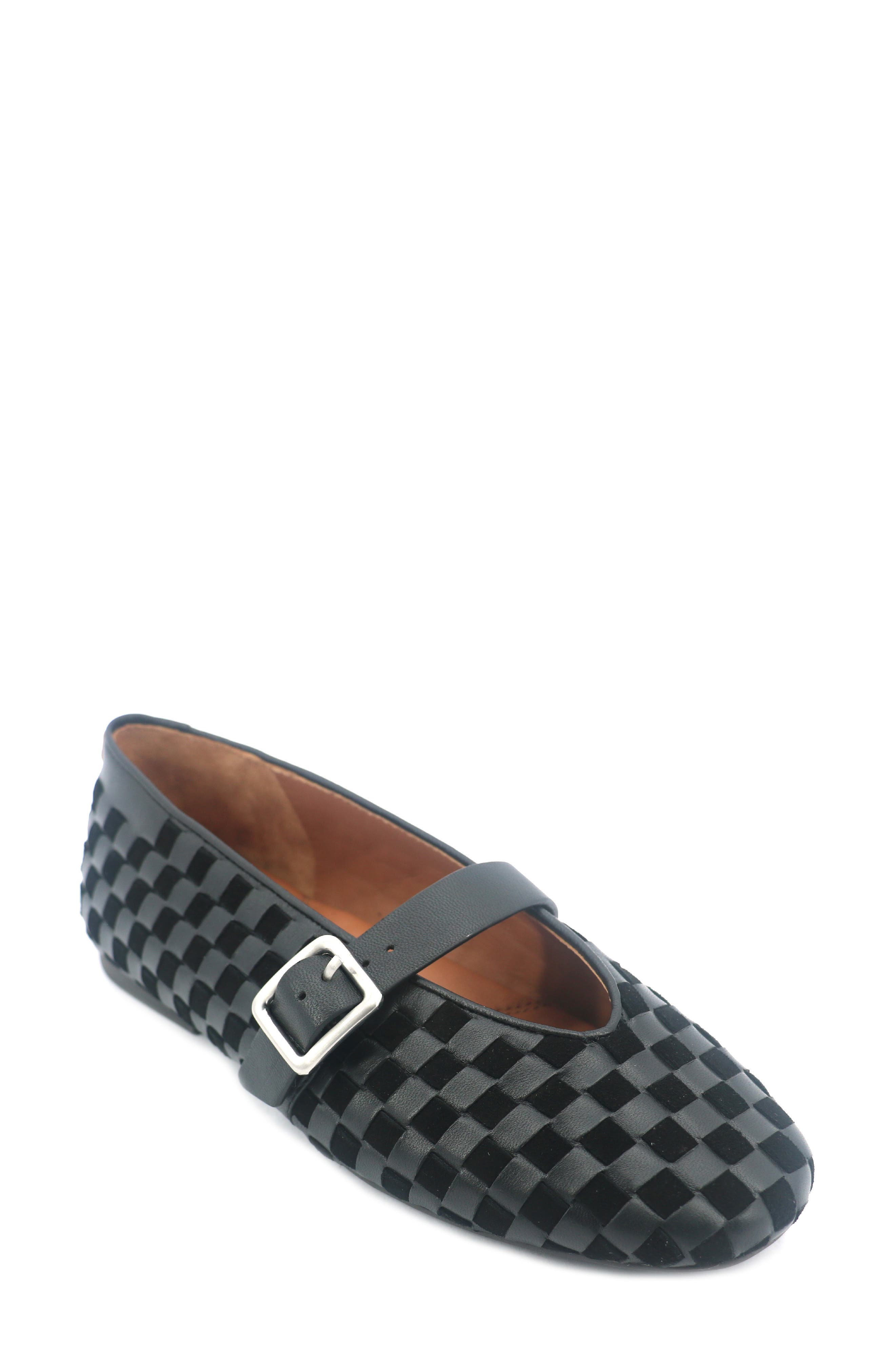 Gentle Souls Winifred Woven Mary Jane Flat, Main, color, Black Suede