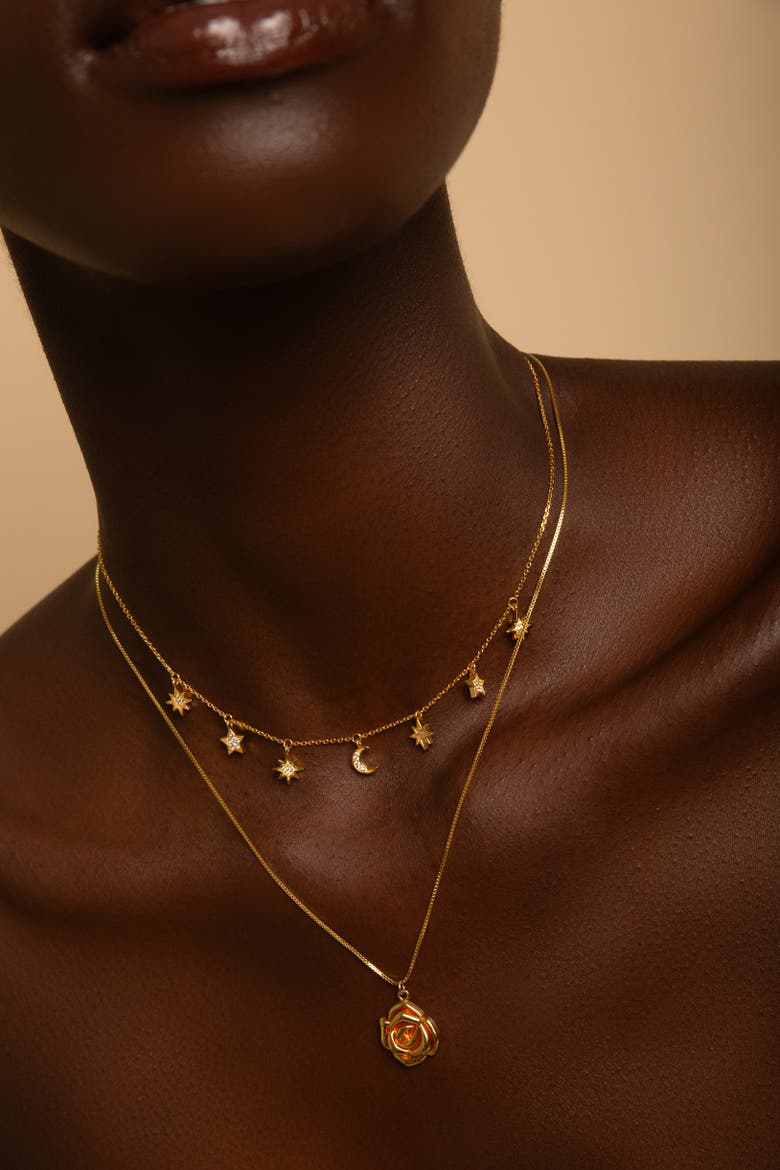 Heavenly Realms Moon & Stars Drop Choker Necklace, Alternate, color, Gold