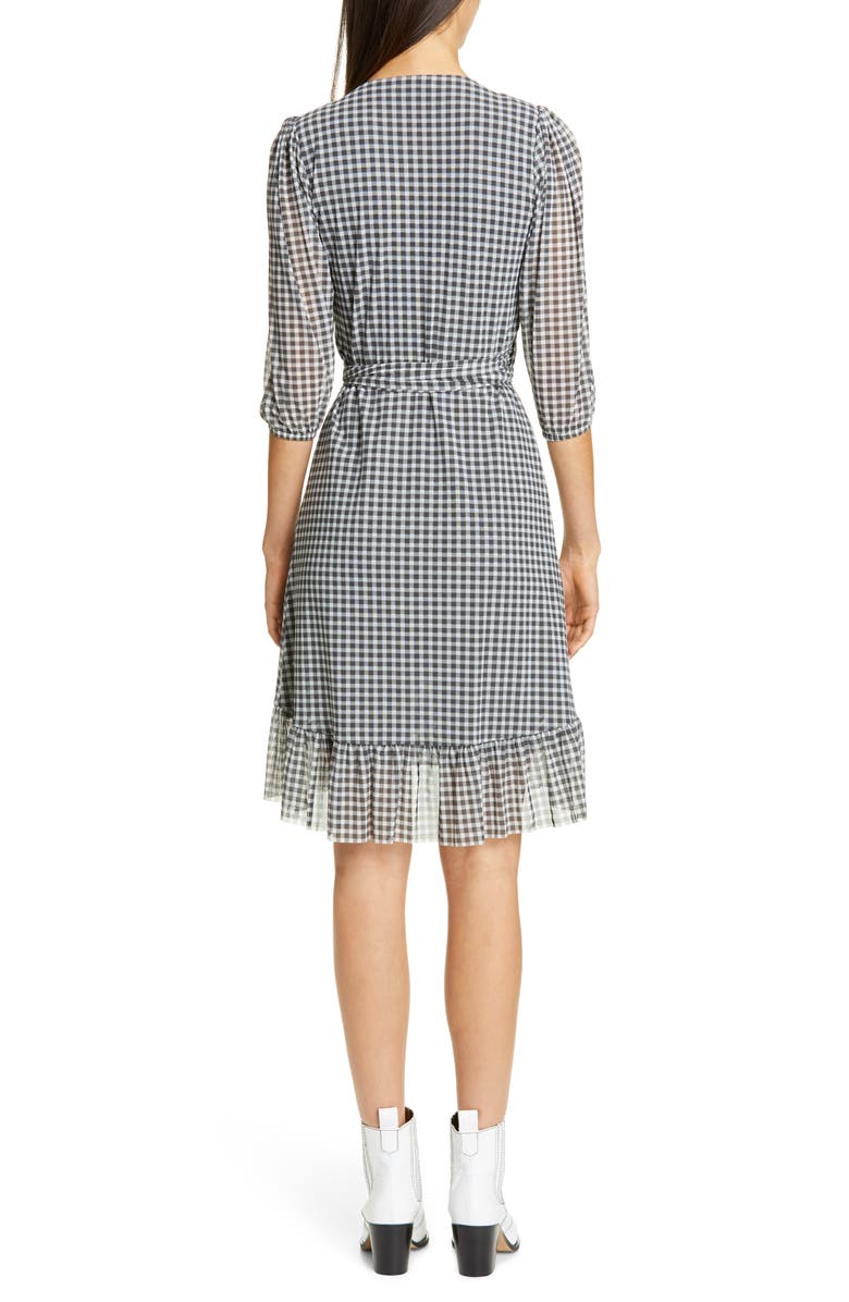 Ganni Check Print Mesh Wrap Dress, Alternate, color,