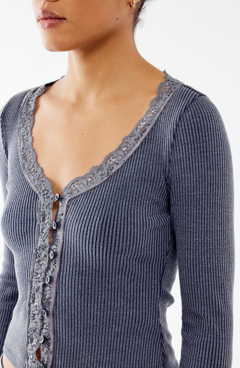 BDG Urban Outfitters Lace Trim Rib Cardigan, Alternate, color, 