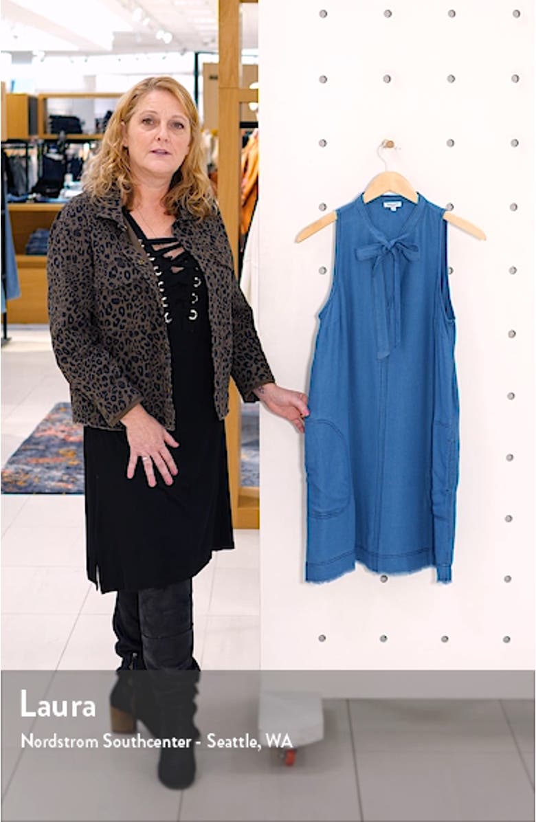 Tie Neck Sleeveless Chambray Shift Dress, sales video thumbnail