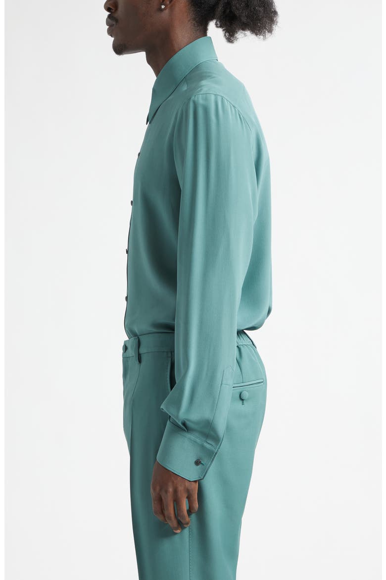 Regular Fit Silk Crêpe de Chine Button-Up Shirt, Alternate, color, VERDE 3