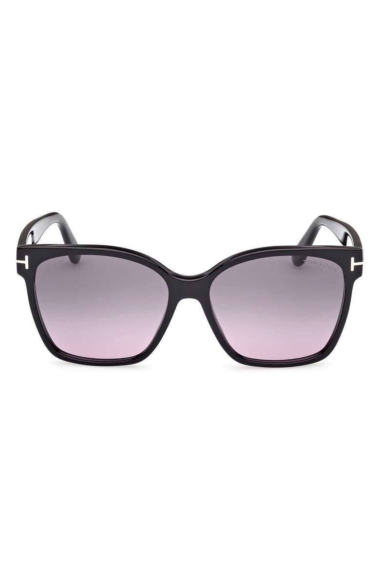 TOM FORD Iris 56mm Gradient Butterfly Sunglasses, Main, color, Black / Smoke To Purple Lens