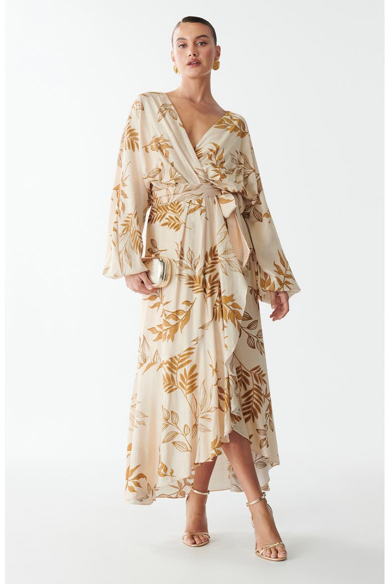 Julia Midi Dress, Alternate, color, Golden Palms