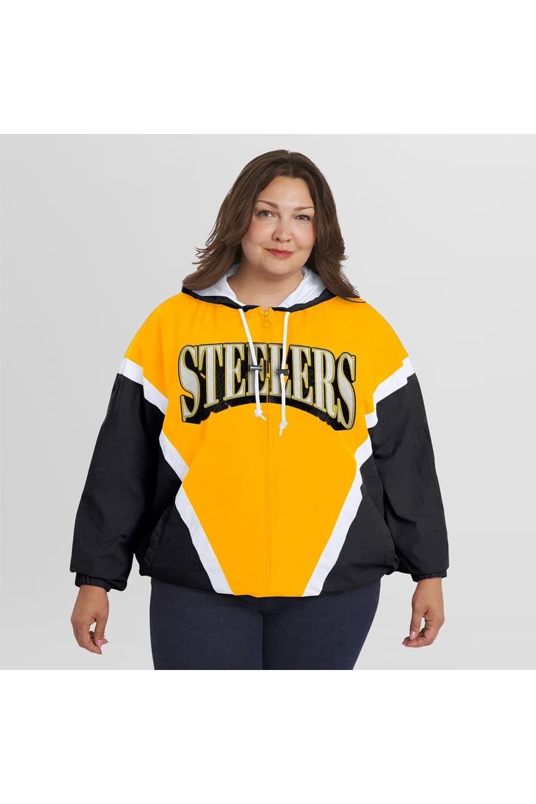 Women's WEAR by Erin Andrews Gold/Black Pittsburgh Steelers Plus Size Retro Crinkle Full-Zip Windbreaker Jacket, Alternate, color, Gold